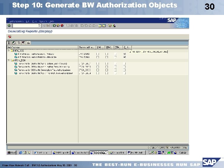 Step 10: Generate BW Authorization Objects Know How Network Call - BW 3. 0