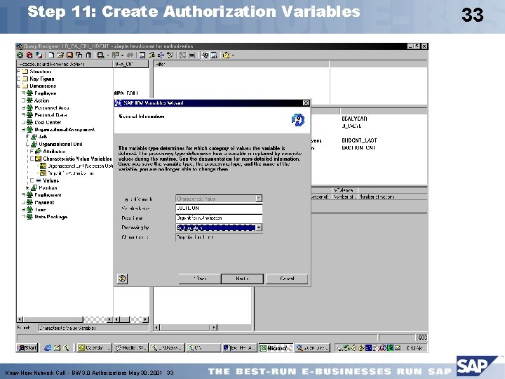 Step 11: Create Authorization Variables Know How Network Call - BW 3. 0 Authorizations