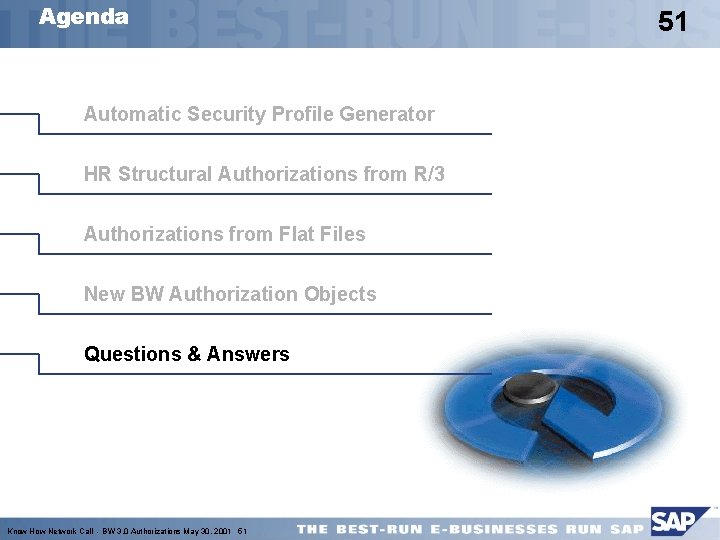 Agenda Automatic Security Profile Generator HR Structural Authorizations from R/3 Authorizations from Flat Files