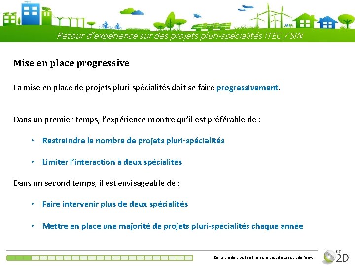 Retour d’expérience sur des projets pluri-spécialités ITEC / SIN Mise en place progressive La