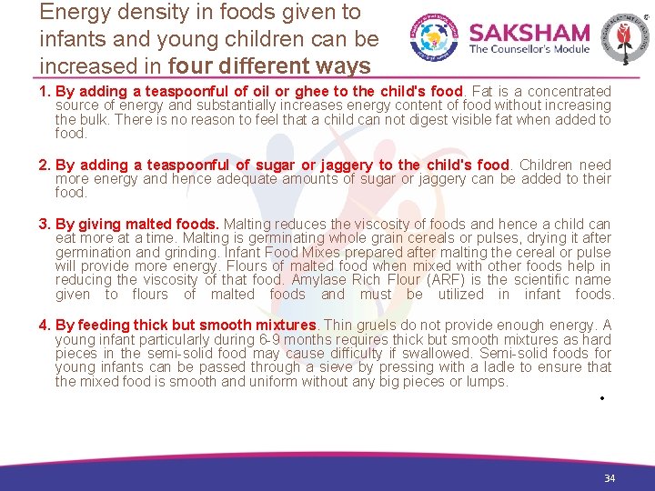  Energy density in foods given to infants and young children can be increased
