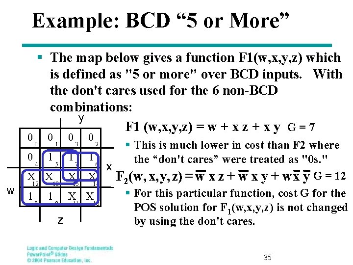 Example: BCD “ 5 or More” § The map below gives a function F