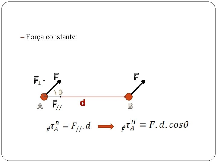 – Força constante: F F F θ A F d B 