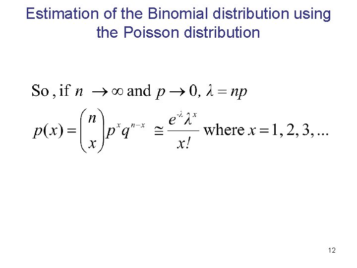 Estimation of the Binomial distribution using the Poisson distribution 12 