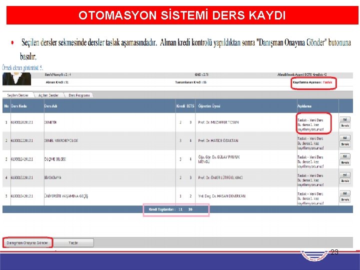 Ders Kaydı DERS KAYDI OTOMASYON SİSTEMİ 23 