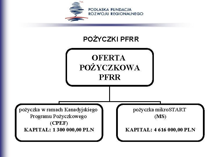 POŻYCZKI PFRR OFERTA POŻYCZKOWA PFRR pożyczka w ramach Kanadyjskiego Programu Pożyczkowego (CPEF) KAPITAŁ: 1