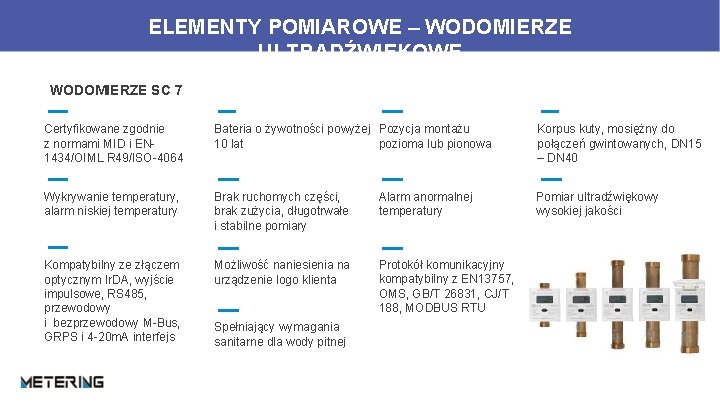 ELEMENTY POMIAROWE – WODOMIERZE ULTRADŹWIĘKOWE WODOMIERZE SC 7 Certyfikowane zgodnie z normami MID i