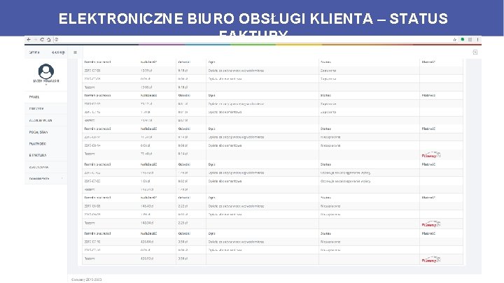 ELEKTRONICZNE BIURO OBSŁUGI KLIENTA – STATUS FAKTURY 