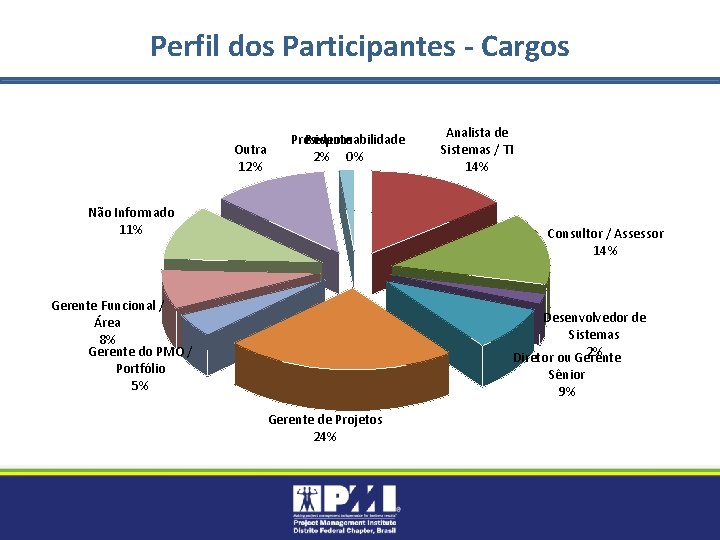 Perfil dos Participantes - Cargos Outra 12% Presidente Responsabilidade 2% 0% Não Informado 11%