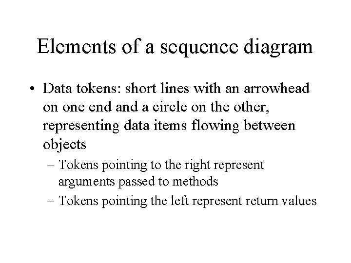 Elements of a sequence diagram • Data tokens: short lines with an arrowhead on Elements of a sequence diagram • Data tokens: short lines with an arrowhead on