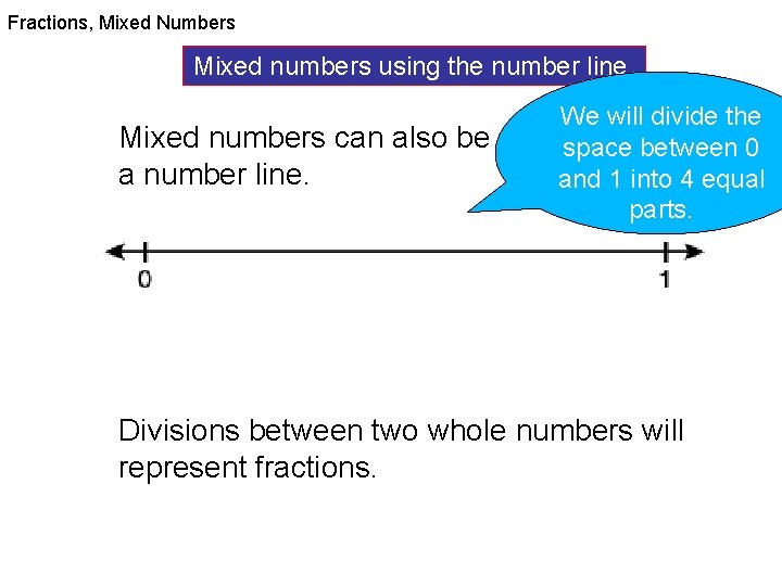 Fractions, Mixed Numbers Mixed numbers using the number line. We will divide the Mixed