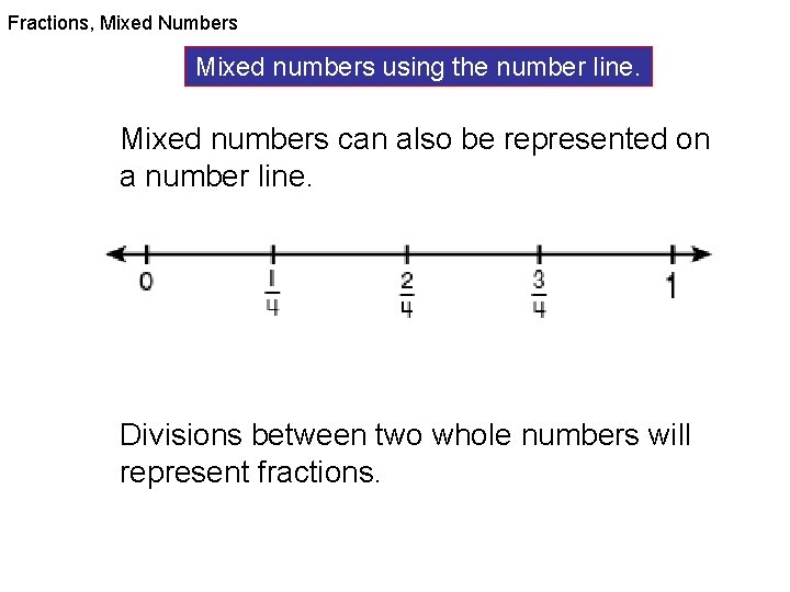 Fractions, Mixed Numbers Mixed numbers using the number line. Mixed numbers can also be