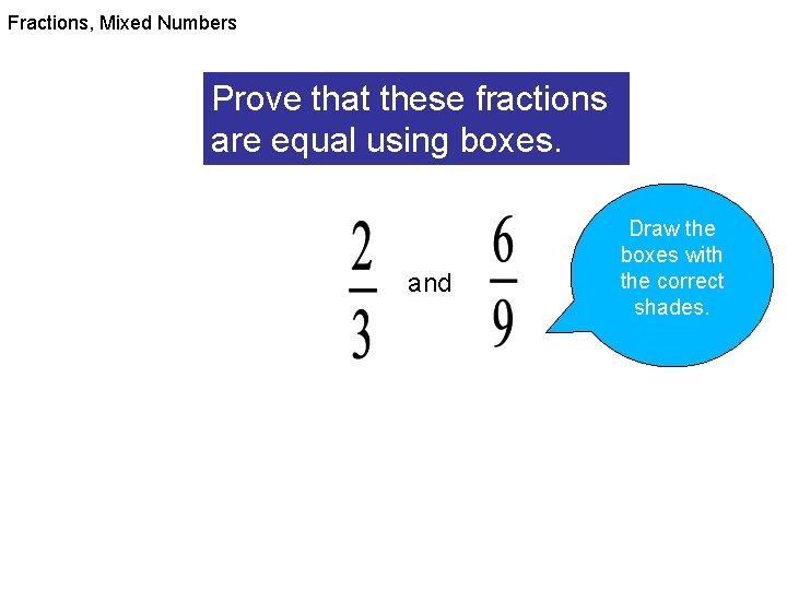 Fractions, Mixed Numbers Prove that these fractions are equal using boxes. and Draw the