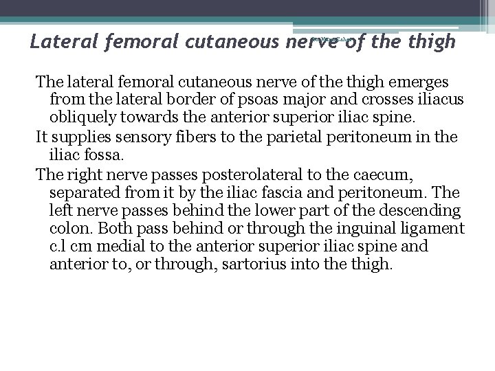 Lateral femoral cutaneous nerve of the thigh Dr. Maria Zahiri The lateral femoral cutaneous