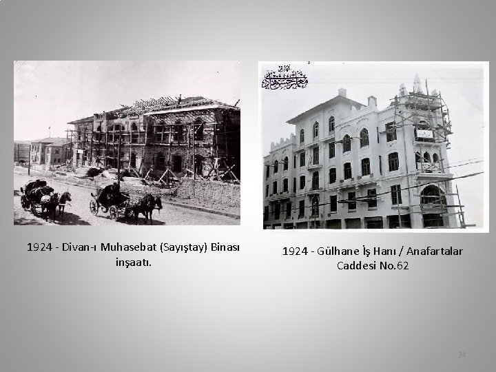 1924 - Divan-ı Muhasebat (Sayıştay) Binası inşaatı. 1924 - Gülhane İş Hanı / Anafartalar