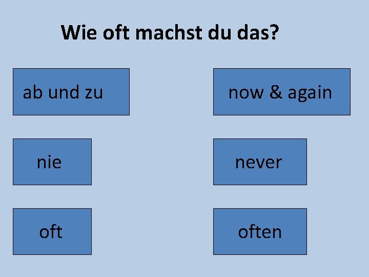 Wie oft machst du das? ab und zu now & again nie never often