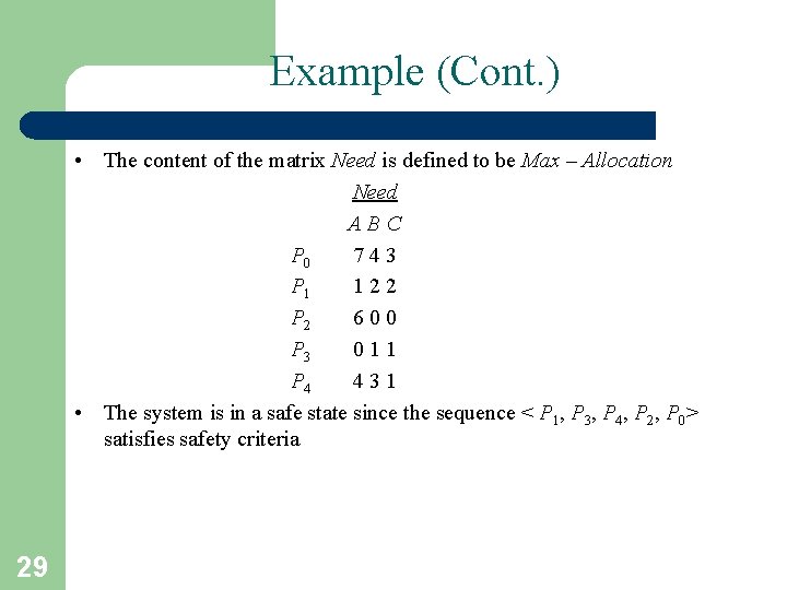 Example (Cont. ) • The content of the matrix Need is defined to be Example (Cont. ) • The content of the matrix Need is defined to be