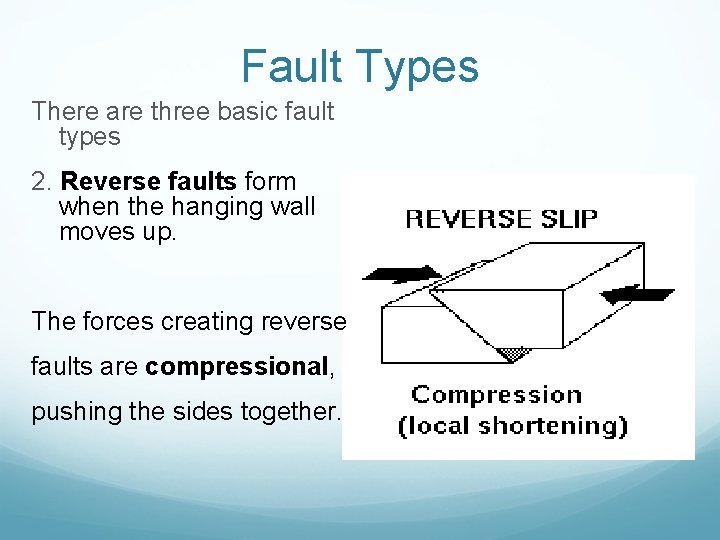Fault Types There are three basic fault types 2. Reverse faults form when the