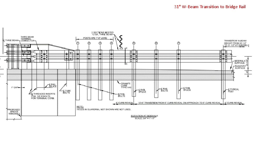 31" W-Beam Transition to Bridge Rail 