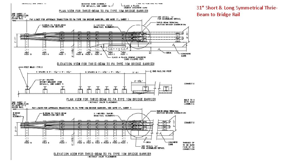 31" Short & Long Symmetrical Thrie. Beam to Bridge Rail 