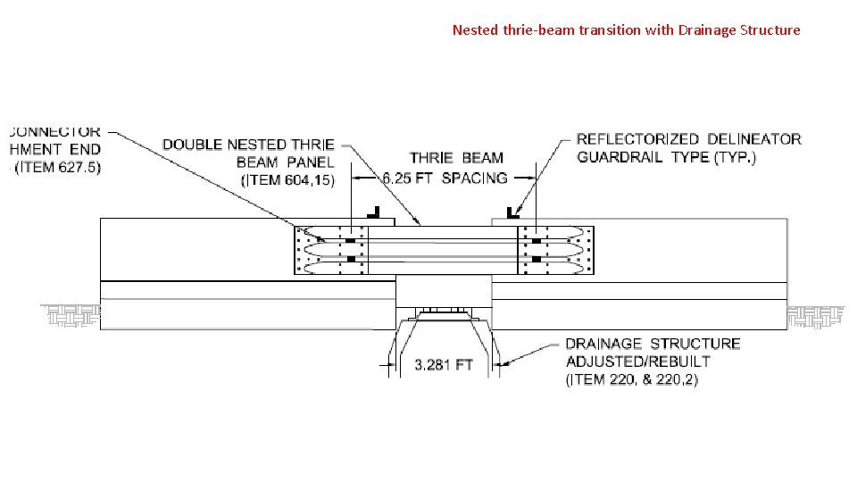 Nested thrie-beam transition with Drainage Structure 