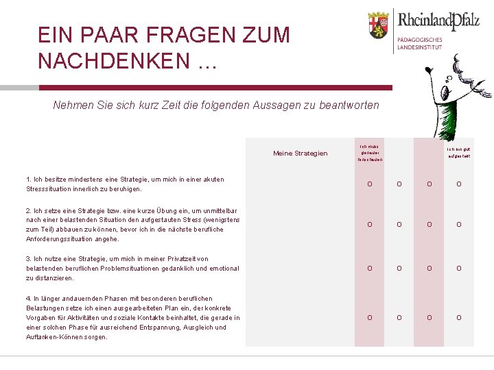 EIN PAAR FRAGEN ZUM NACHDENKEN … Nehmen Sie sich kurz Zeit die folgenden Aussagen