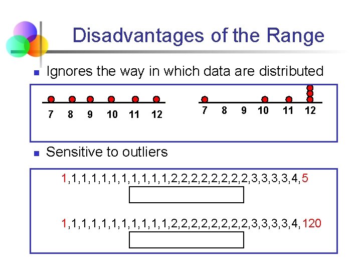 Disadvantages of the Range n Ignores the way in which data are distributed 7