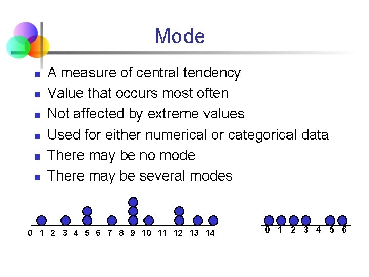 Mode n n n A measure of central tendency Value that occurs most often