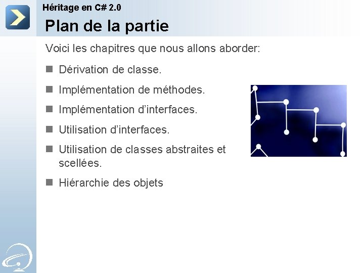 Héritage en C# 2. 0 Plan de la partie Voici les chapitres que nous