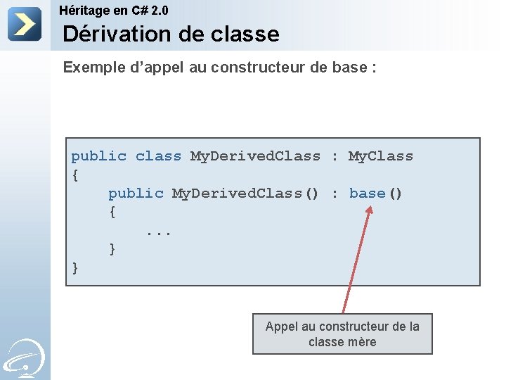 Héritage en C# 2. 0 Dérivation de classe Exemple d’appel au constructeur de base