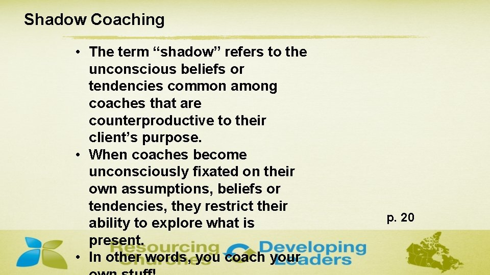 Shadow Coaching • The term “shadow” refers to the unconscious beliefs or tendencies common