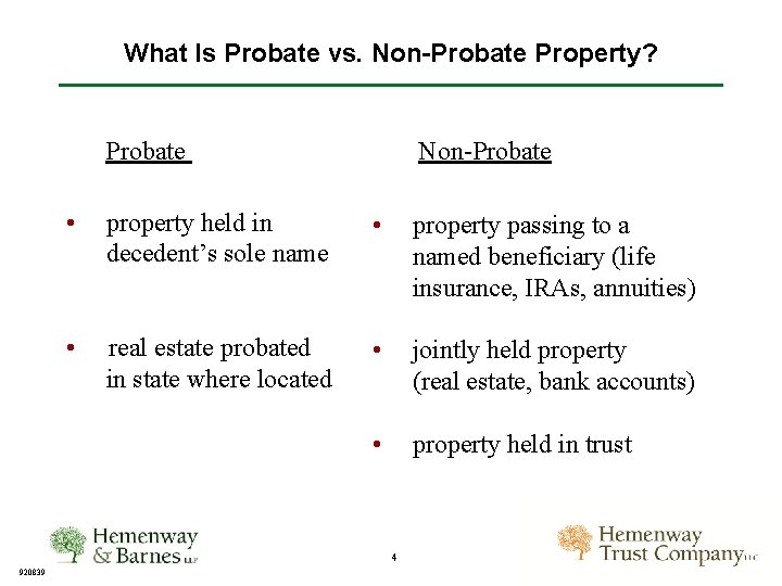 What Is Probate vs. Non-Probate Property? Probate Non-Probate • property held in decedent’s sole