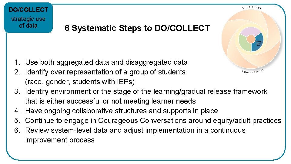 DO/COLLECT strategic use of data 6 Systematic Steps to DO/COLLECT 1. Use both aggregated