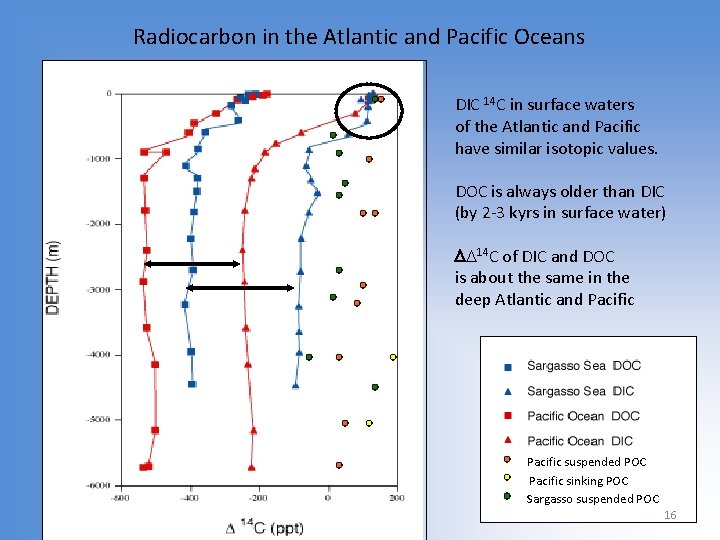 Radiocarbon in the Atlantic and Pacific Oceans DIC 14 C in surface waters of
