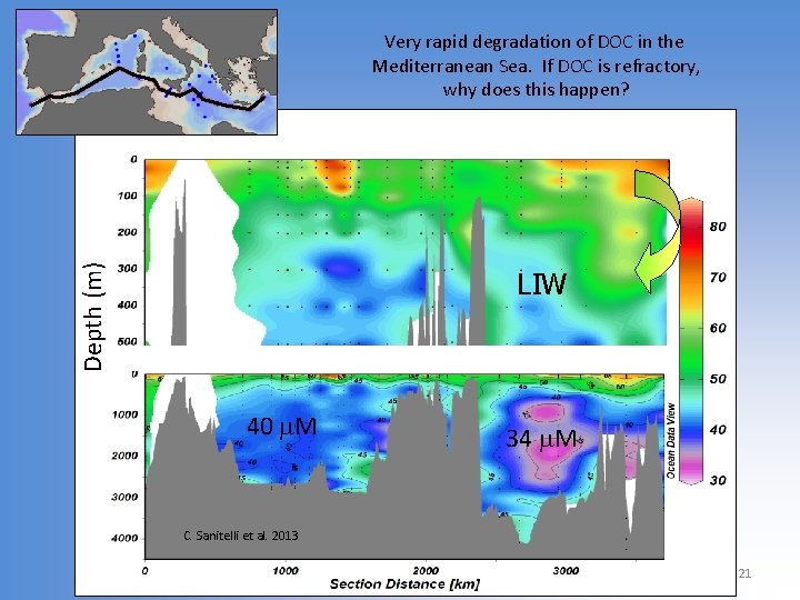 Depth (m) Very rapid degradation of DOC in the Mediterranean Sea. If DOC is