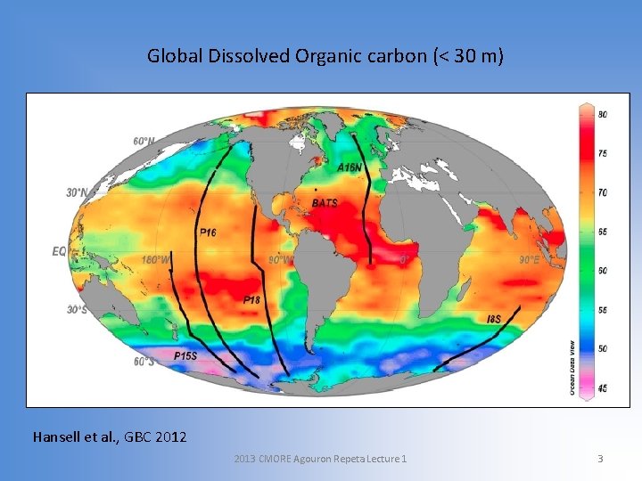 Global Dissolved Organic carbon (< 30 m) Hansell et al. , GBC 2012 2013