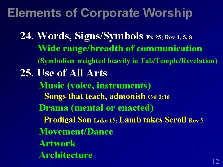 Elements of Corporate Worship 24. Words, Signs/Symbols Ex 25; Rev 4, 5, 8 Wide