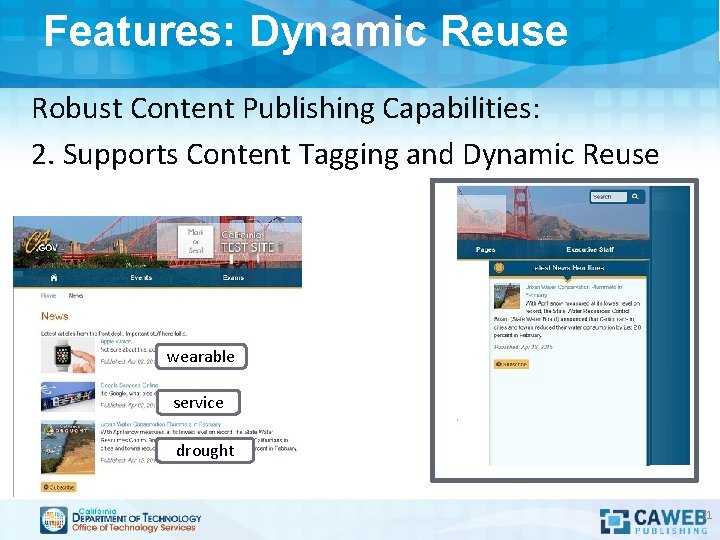 Features: Dynamic Reuse Robust Content Publishing Capabilities: 2. Supports Content Tagging and Dynamic Reuse