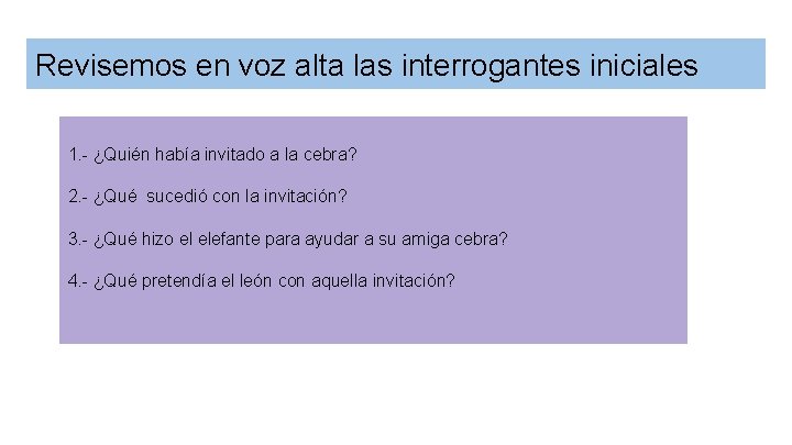 Revisemos en voz alta las interrogantes iniciales 1. - ¿Quién había invitado a la