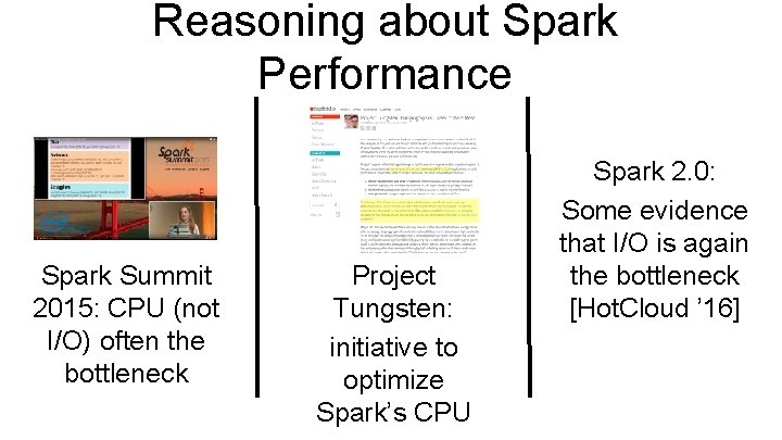 Reasoning about Spark Performance Spark Summit 2015: CPU (not I/O) often the bottleneck Project