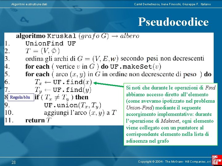 Algoritmi e strutture dati Camil Demetrescu, Irene Finocchi, Giuseppe F. Italiano Pseudocodice Regola blu