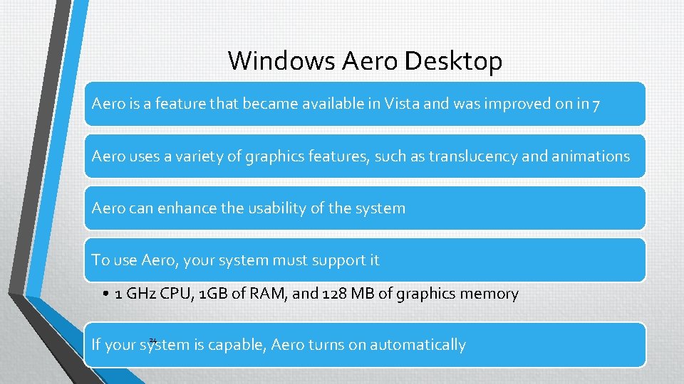 Windows Aero Desktop Aero is a feature that became available in Vista and was