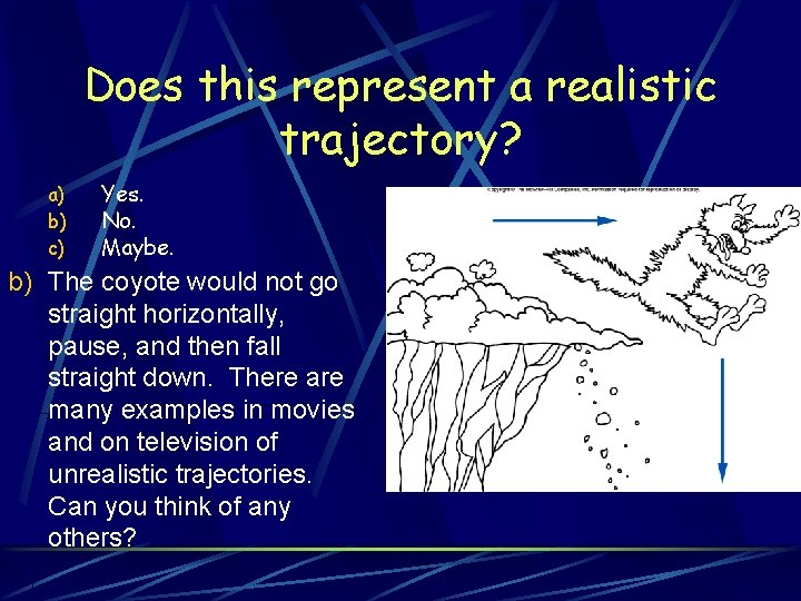 Does this represent a realistic trajectory? a) b) c) Yes. No. Maybe. b) The