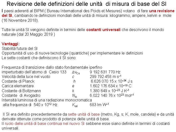 Revisione delle definizioni delle unità di misura di base del SI I paesi aderenti