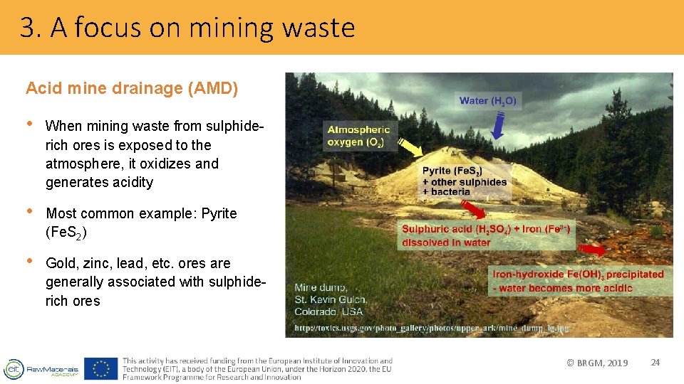 3. A focus on mining waste Acid mine drainage (AMD) • When mining waste
