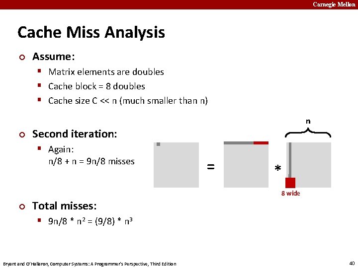 Carnegie Mellon Cache Miss Analysis ¢ Assume: § Matrix elements are doubles § Cache