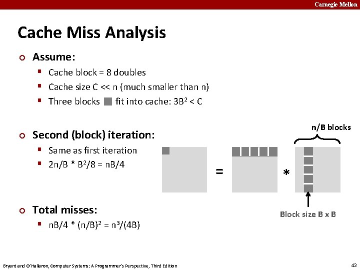 Carnegie Mellon Cache Miss Analysis ¢ Assume: § Cache block = 8 doubles §