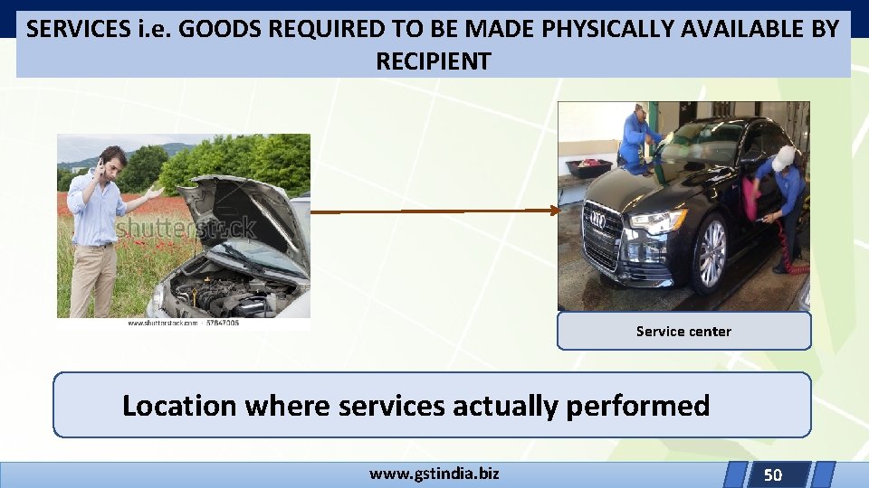 SERVICES i. e. GOODS REQUIRED TO BE MADE PHYSICALLY AVAILABLE BY RECIPIENT Service center