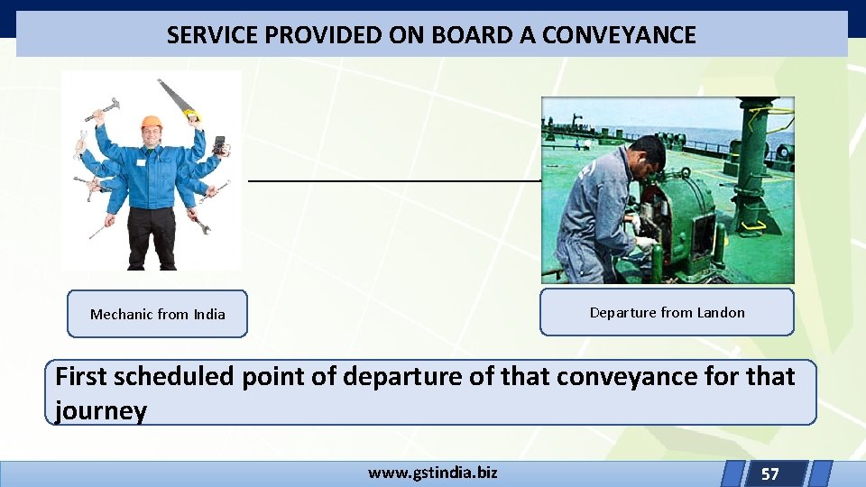 SERVICE PROVIDED ON BOARD A CONVEYANCE Departure from Landon Mechanic from India First scheduled