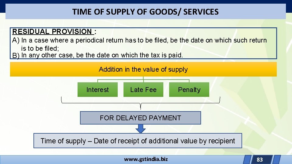 TIME OF SUPPLY OF GOODS/ SERVICES RESIDUAL PROVISION : A) In a case where